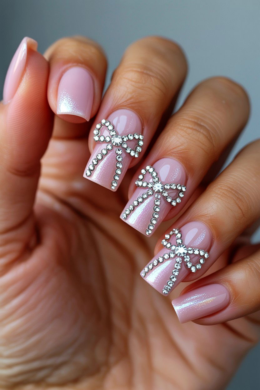 Rhinestone Bow Nails - 25 Bow Valentine's Day Nail Ideas