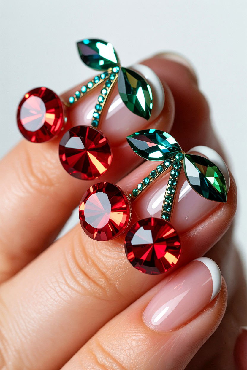 Rhinestone Cherry Nails - 25 Cherry Valentine's Day Nail Ideas