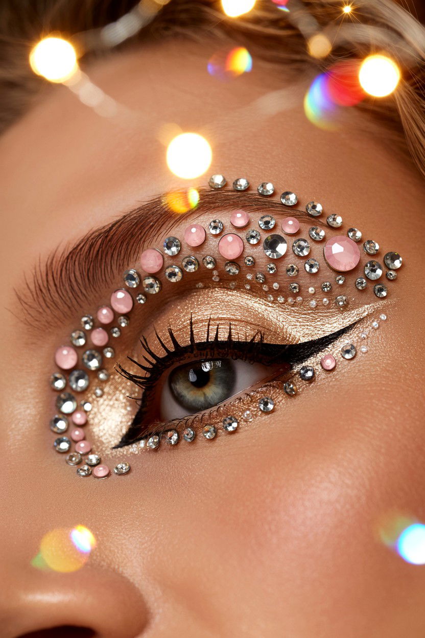 Rhinestone Cut Crease - 25 Cut Crease Valentine's Day Makeup Ideas