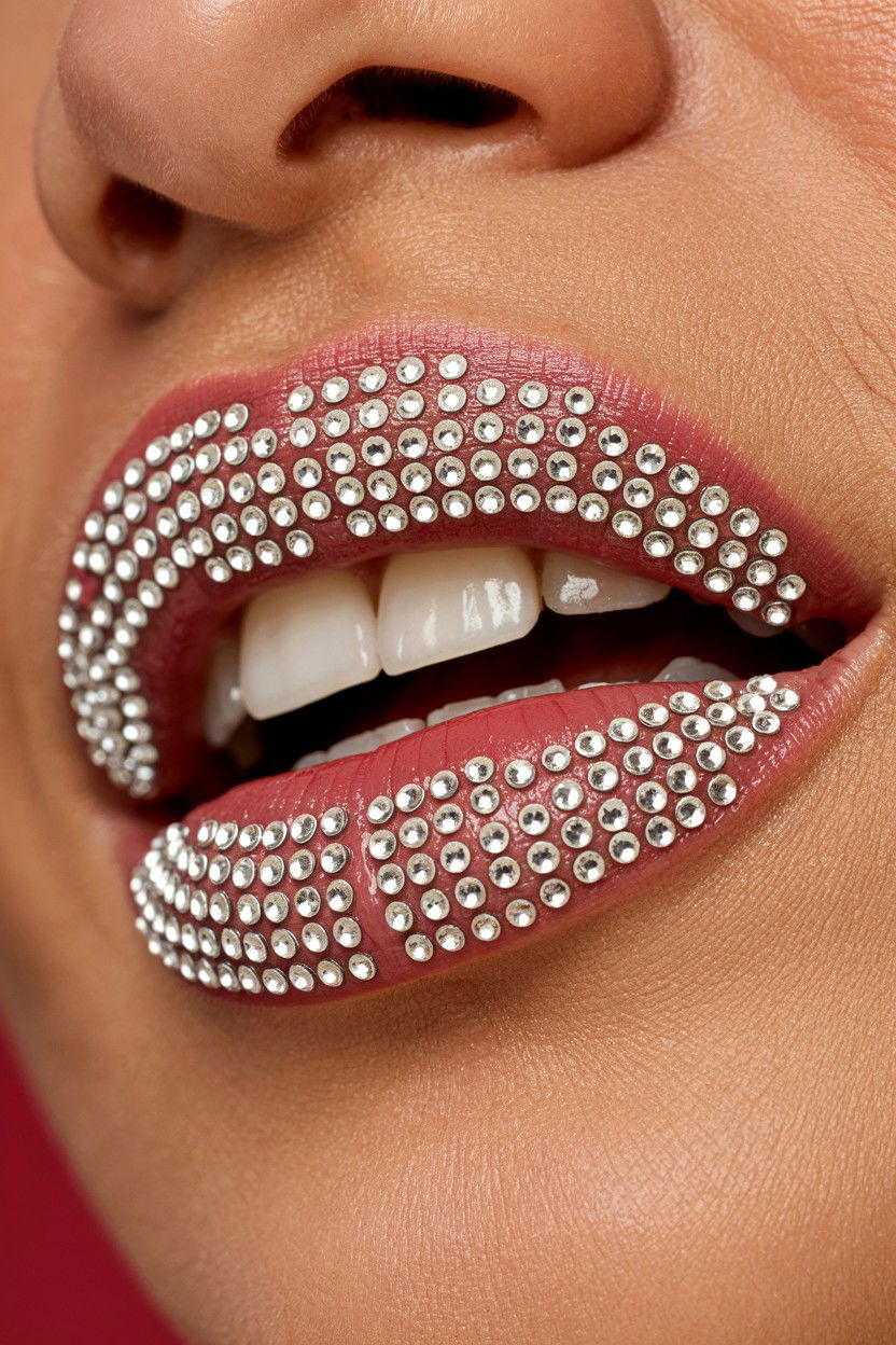 Rhinestone Lip Makeup - 25 Valentine's Day Lip Looks
