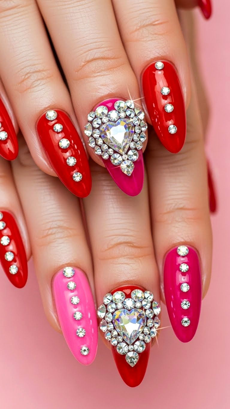 Rhinestone Valentine Nails - 25 valentine's day nails