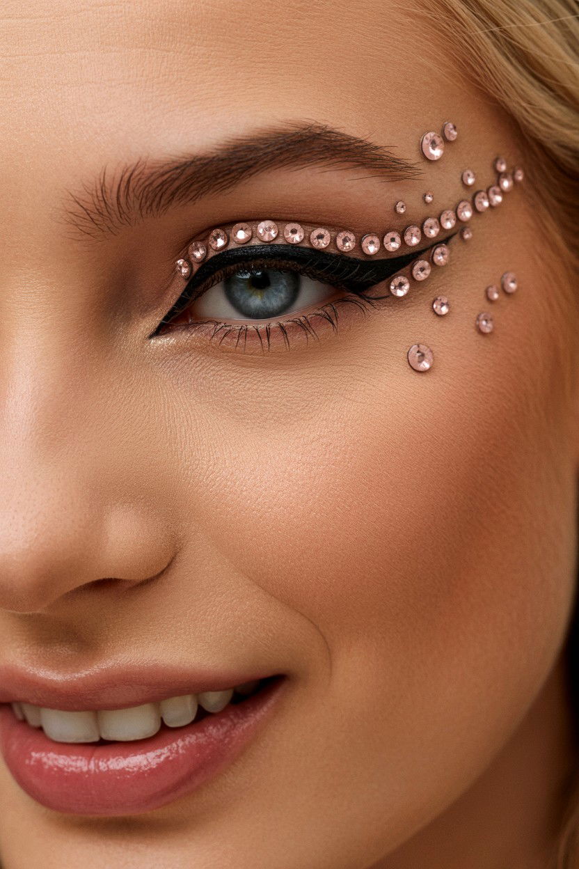 Rhinestone eyeliner - 25 Valentine's Day Eyeliner Ideas
