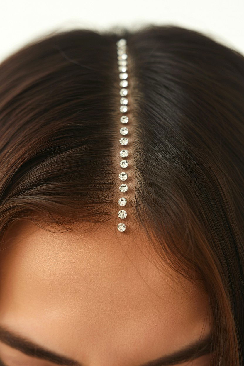 Rhinestone hair part - 25 Valentine's Day Straight Hair Ideas