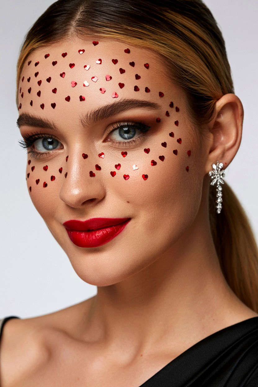 Rhinestone heart freckles - 25 Valentine's Day Freckle Makeup Ideas