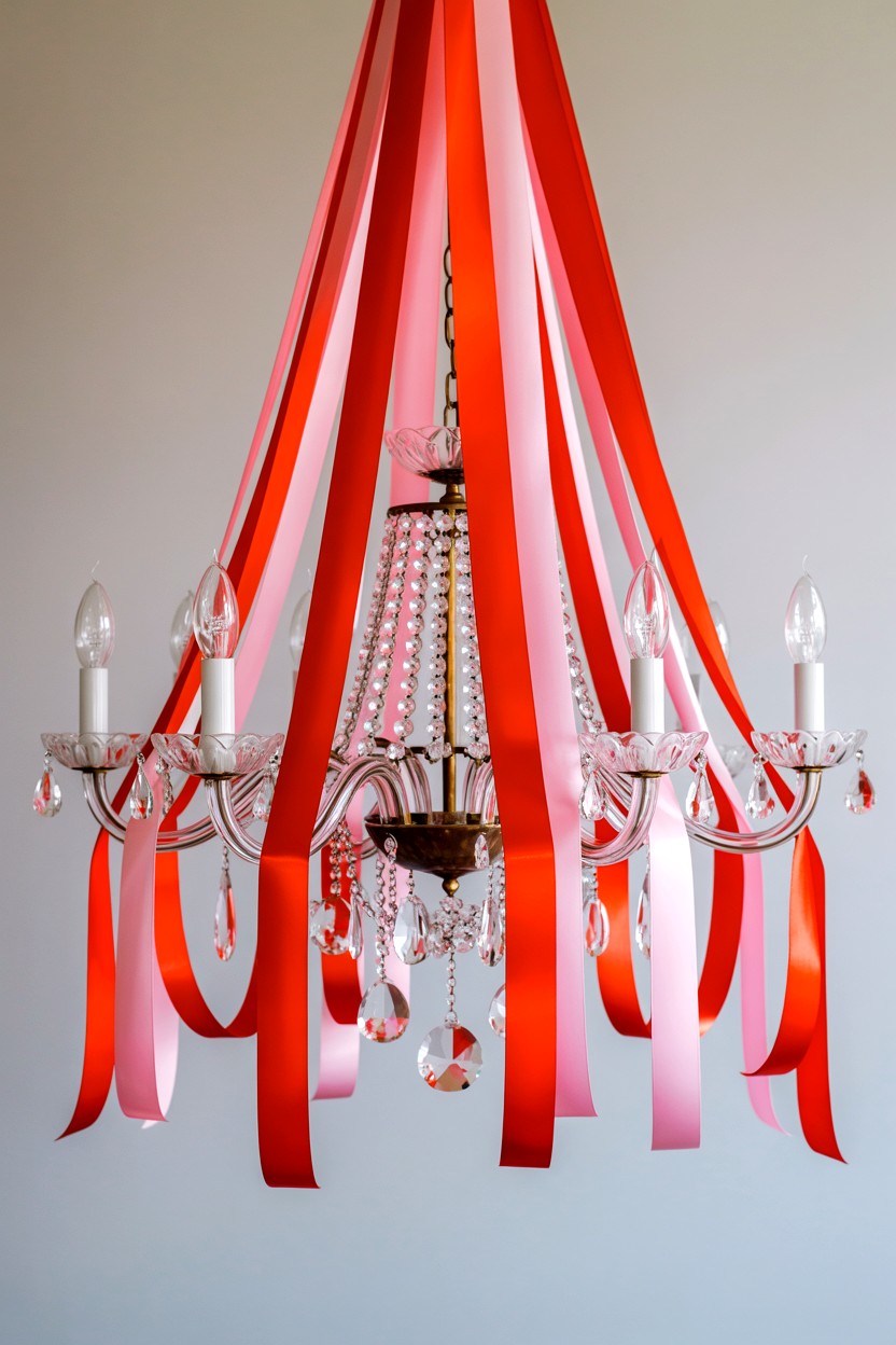 Ribbon Chandelier Hanging - 25 Valentine's Day Ribbon Ideas
