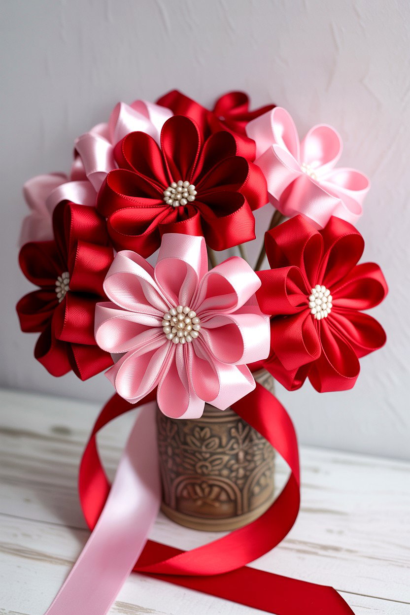 Ribbon Flower Bouquet - 25 Valentine's Day Ribbon Ideas