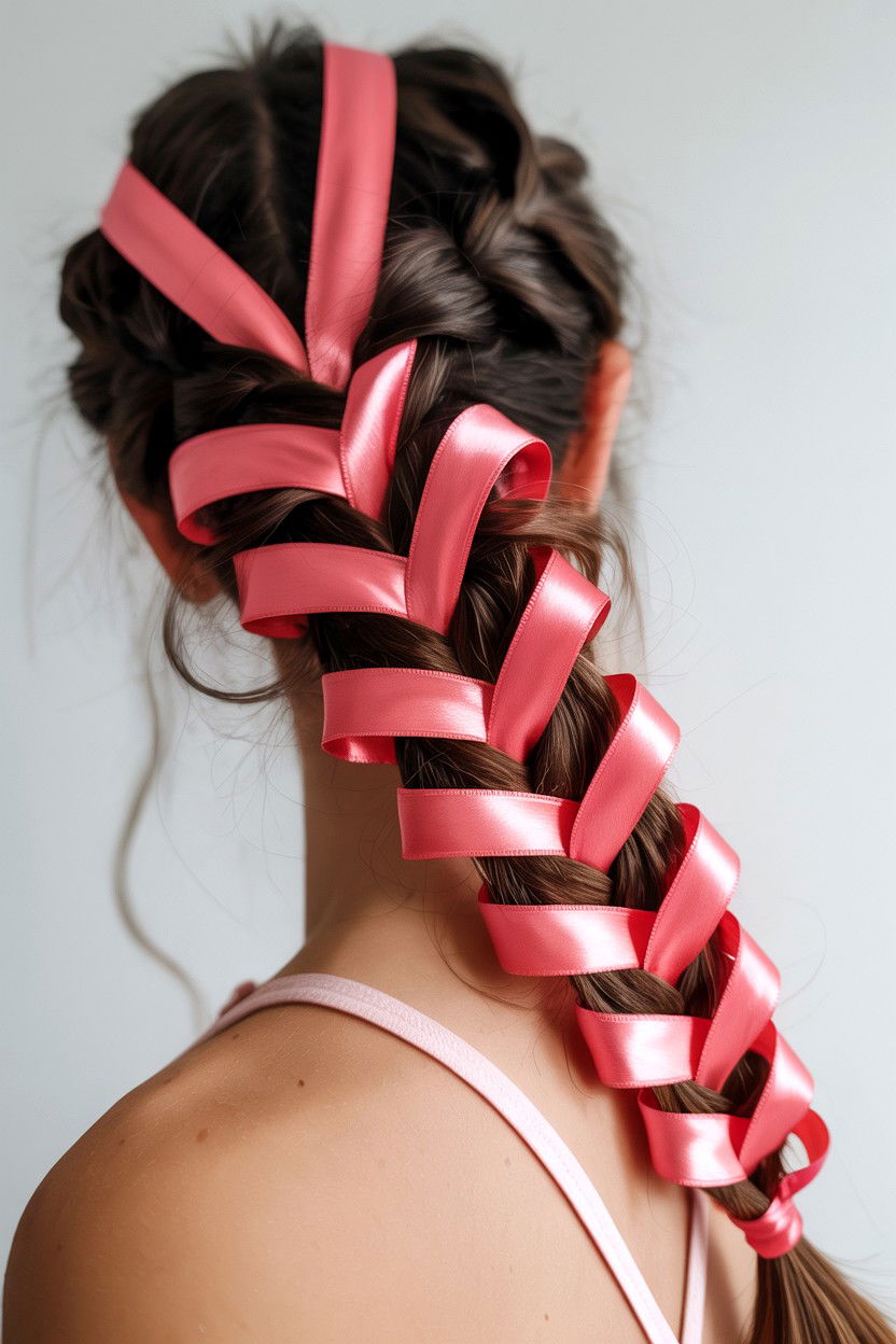 Ribbon Intertwined Braid - 25 Valentine's Day Crown Braid Ideas