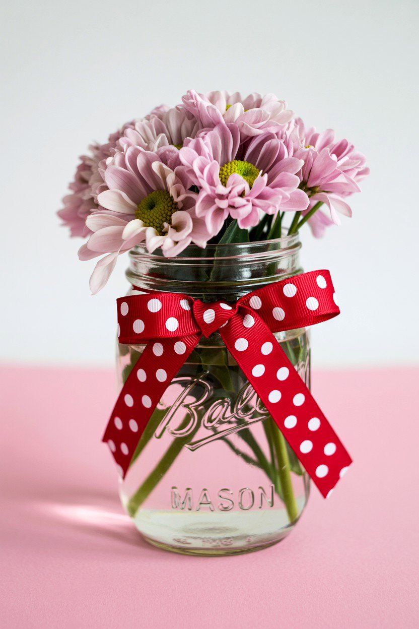 Ribbon Mason Jar - 25 Valentine's Day Ribbon Ideas