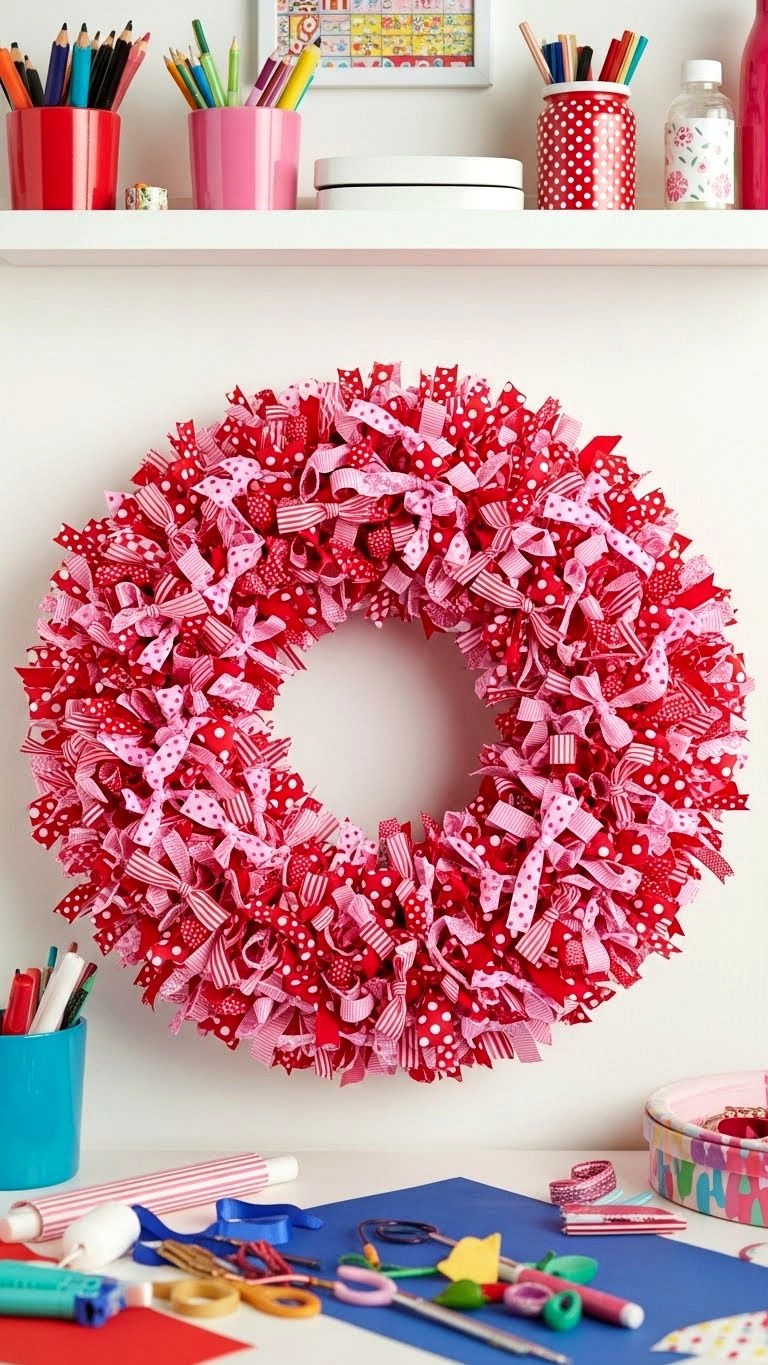 Ribbon Scrap Wreath - 25 valentine's day wreath ideas