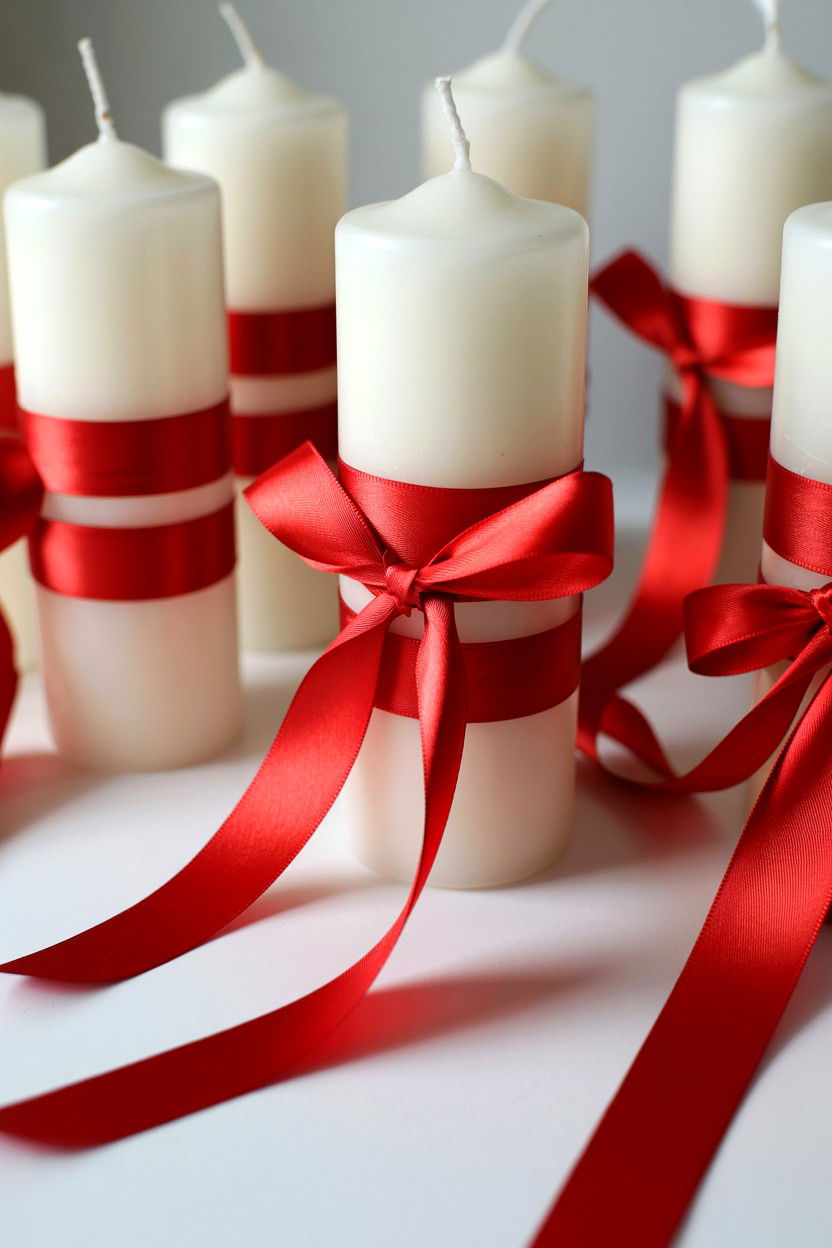 Ribbon Tied Candles - 25 Valentine's Day Candle Display Ideas