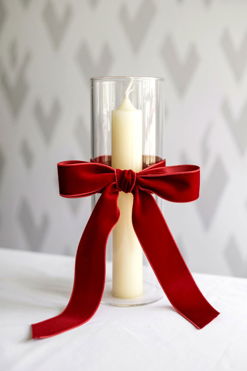 Ribbon Tied Glass Cylinder - 25 Valentine's Day Candle Holder Ideas