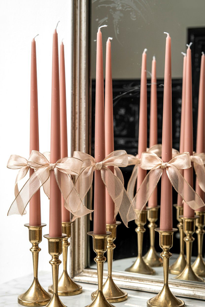 Ribbon Tied Taper Candles - 25 Cottagecore Valentine's Day Decor Ideas
