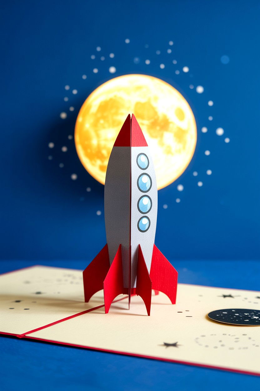 Rocket Ship To Moon - 25 Pop Up Valentine's Day Card Ideas