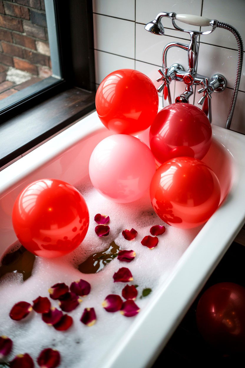 Romantic Bathtub Balloon Decor - 25 Valentine's Day LED Balloon Ideas