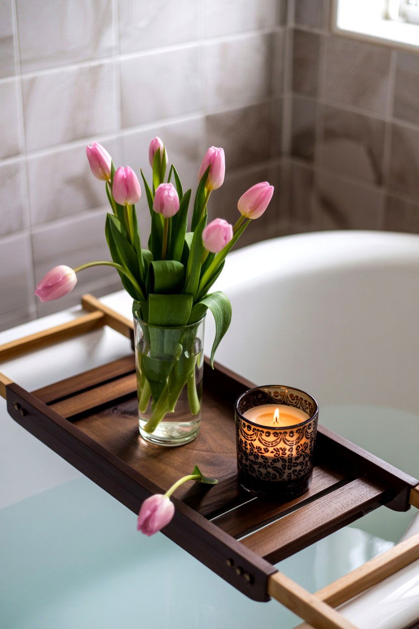 Romantic Bathtub Tray - 25 Valentine's Day Bathroom Decor Ideas