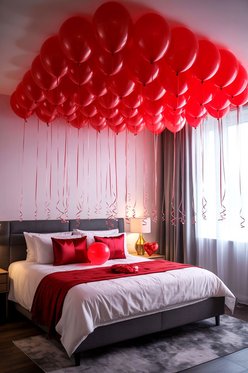 Romantic Bedroom Balloon Decoration - 25 Valentine's Day LED Balloon Ideas