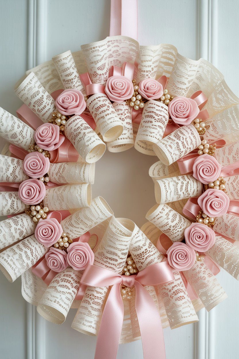 Romantic Lace Ribbon Wreath - 25 Ribbon Valentine's Day Wreath Ideas