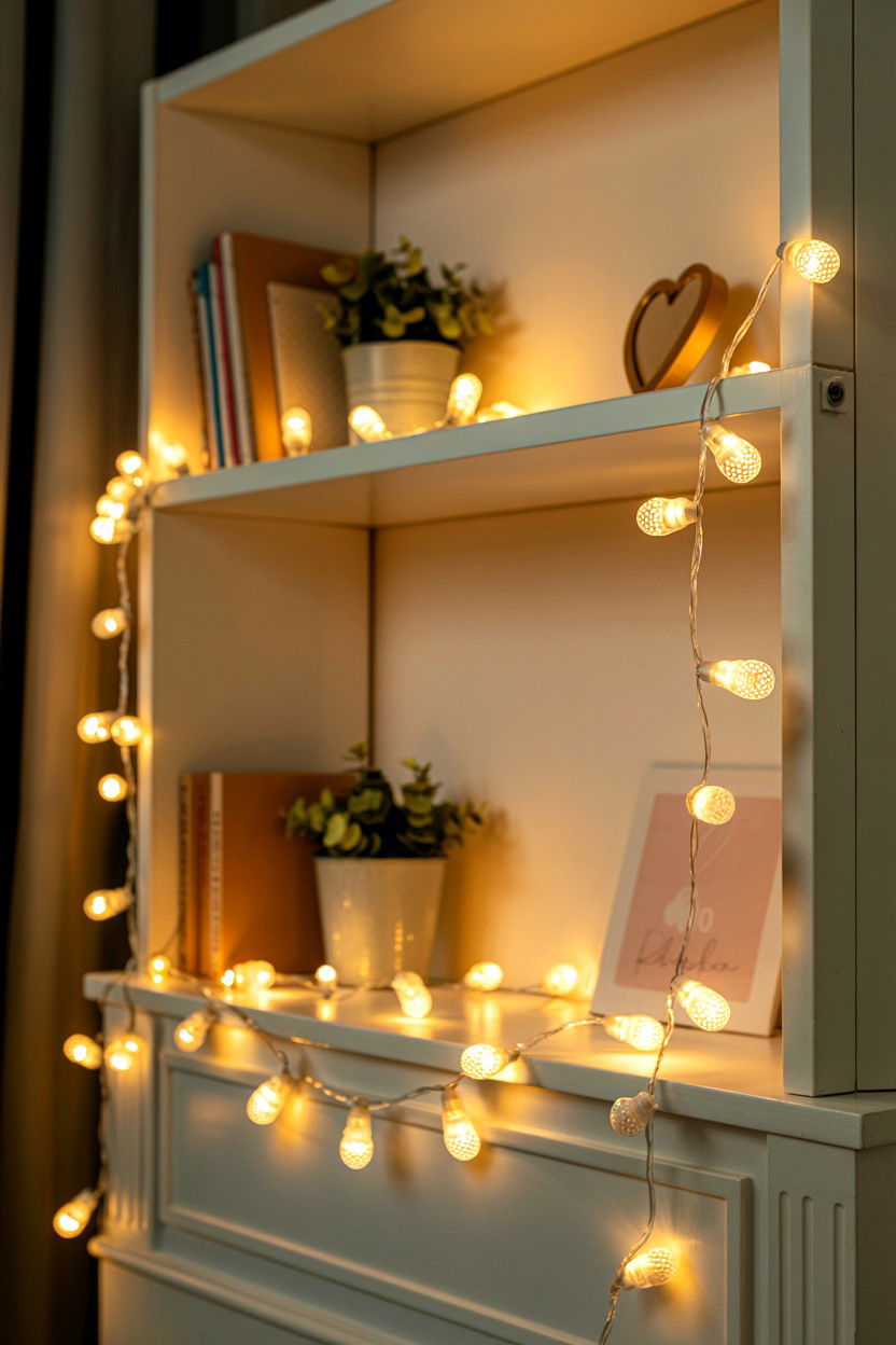 Romantic fairy lights - 25 Valentine's Day Shelf Decor Ideas