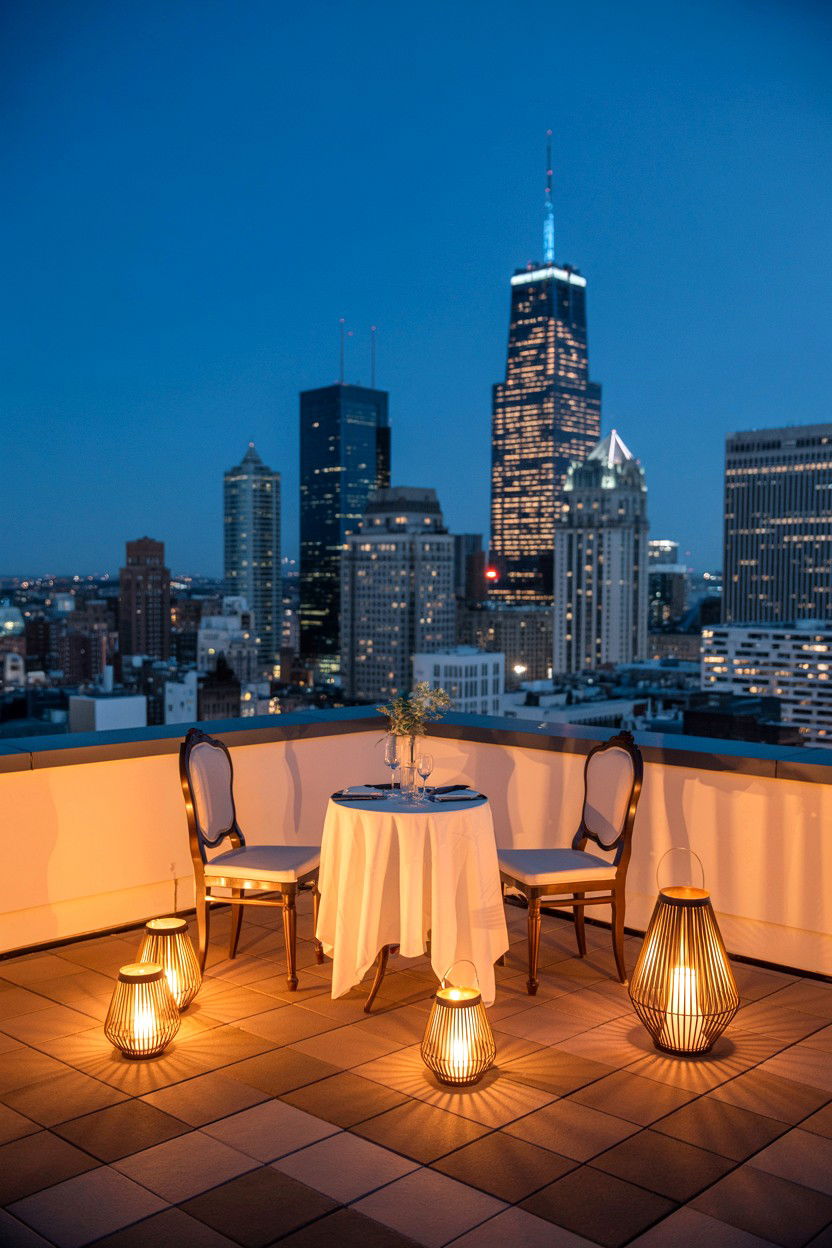 Rooftop Dinner Date Setup - 25 Valentine's Day Romantic Surprise Ideas