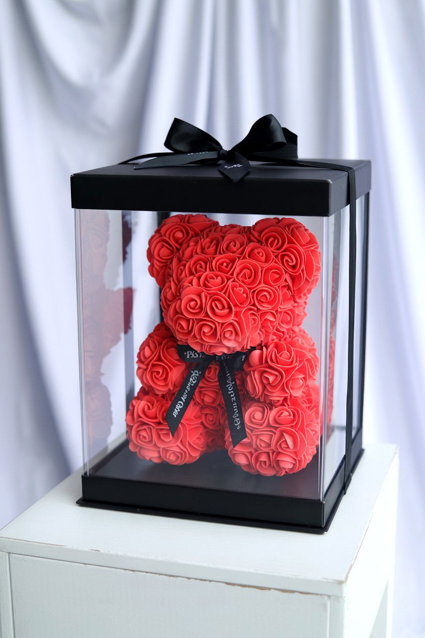 Rose Bear Gift Box - 25 Valentine's Day Rose Bear Ideas