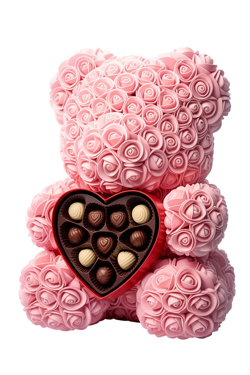 Rose Bear With Chocolate Box - 25 Valentine's Day Rose Bear Ideas