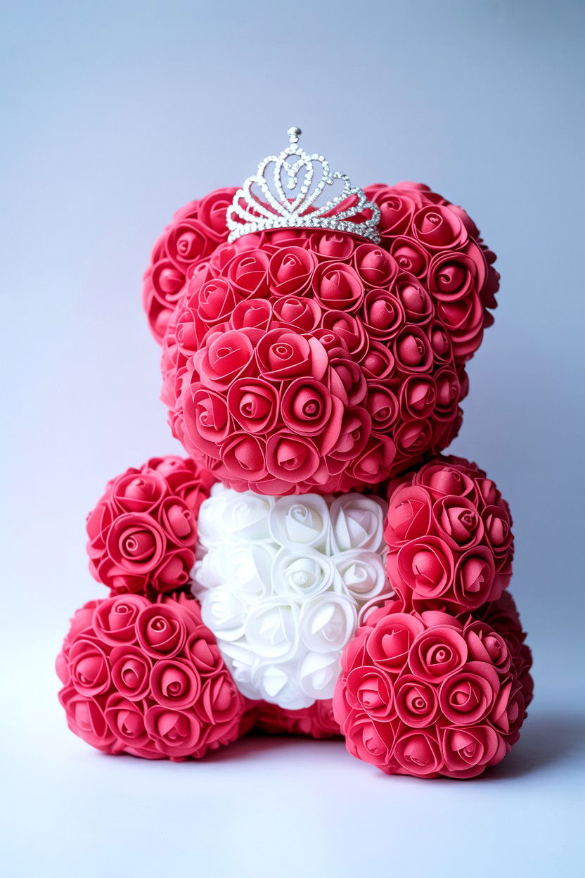 Rose Bear With Crown - 25 Valentine's Day Rose Bear Ideas