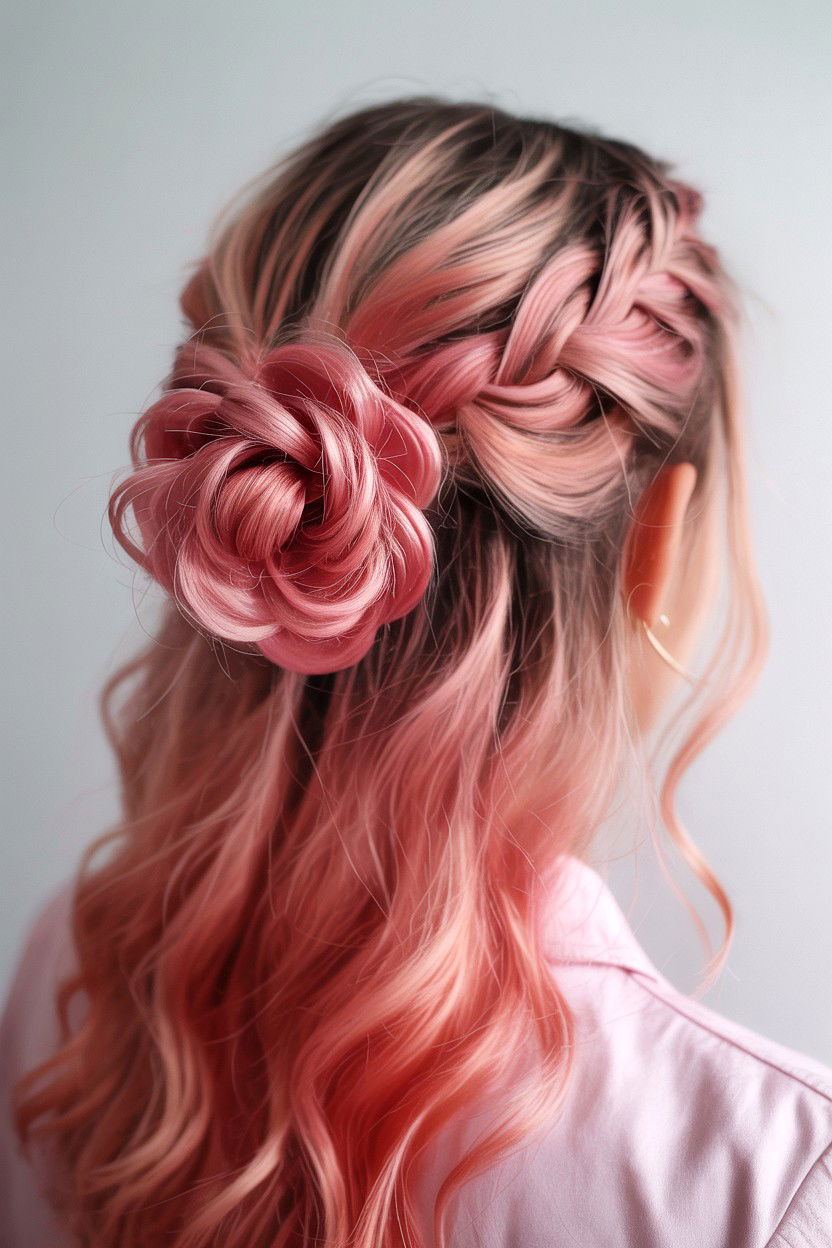 Rose Bun Half Up - 25 Valentine's Day Half Up Half Down Hair