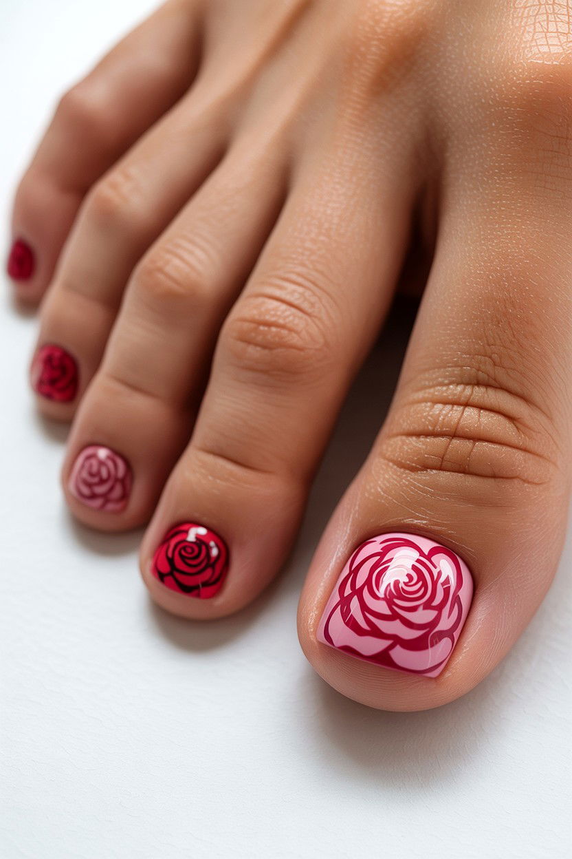 Rose Flower Toe Nails - 25 Valentine's Day Toe Nail Ideas