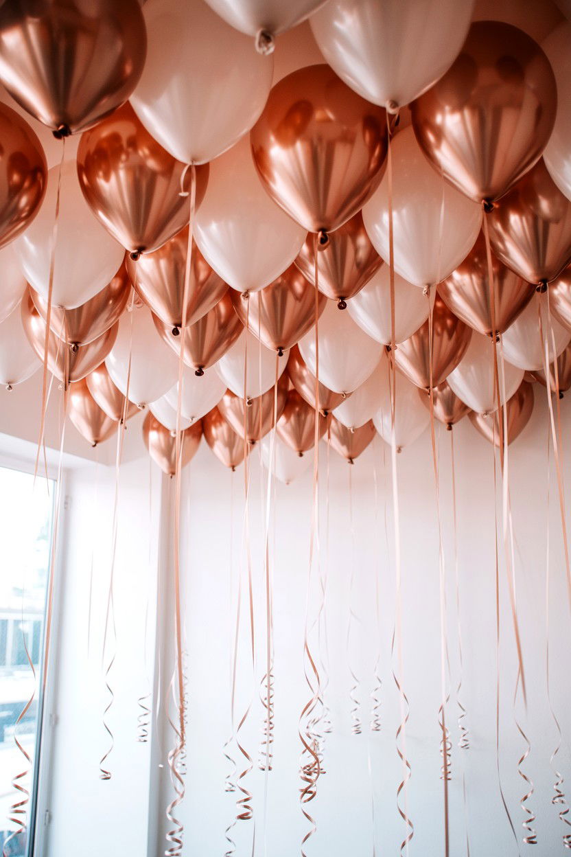Rose Gold Balloon Ceiling Decor - 25 Valentine's Day Rose Gold Balloon Ideas