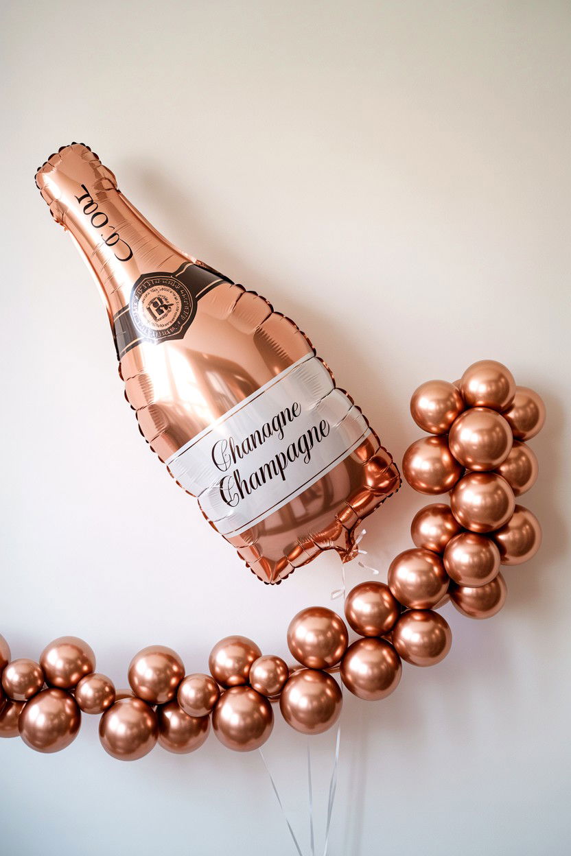Rose Gold Balloon Champagne Bottle - 25 Valentine's Day Rose Gold Balloon Ideas