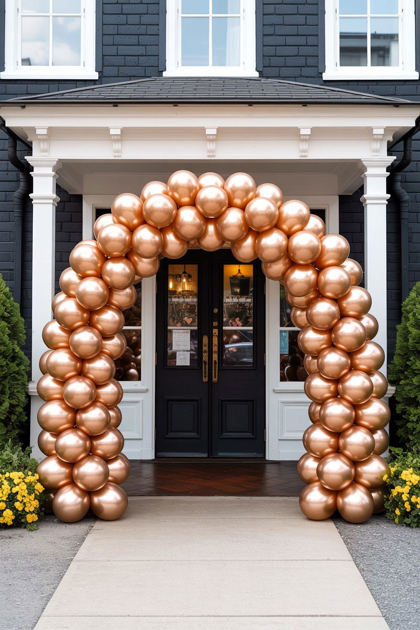 Rose Gold Balloon Entryway Arch - 25 Valentine's Day Rose Gold Balloon Ideas