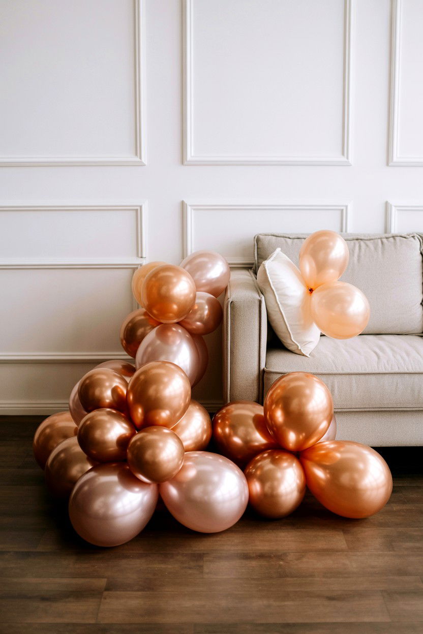 Rose Gold Balloon Floor Clusters - 25 Valentine's Day Rose Gold Balloon Ideas