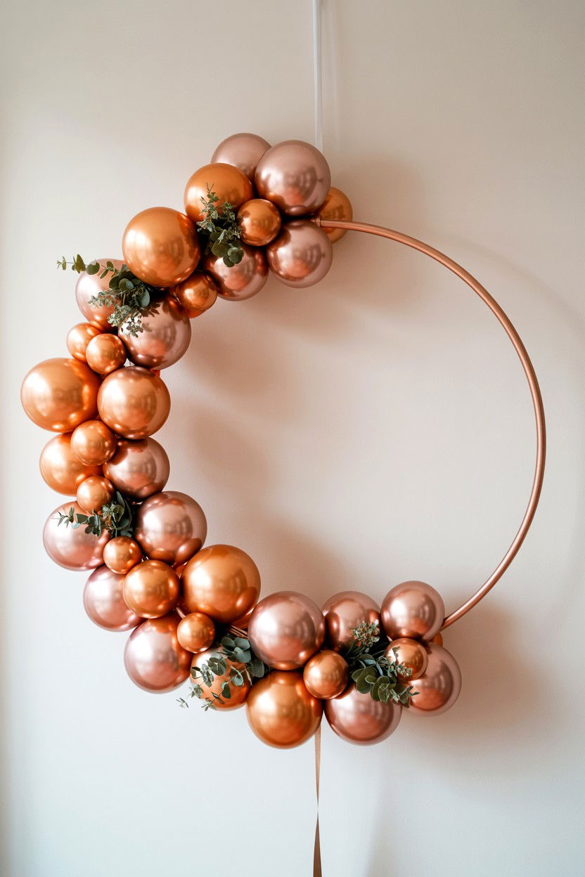 Rose Gold Balloon Hoop Wreath - 25 Valentine's Day Rose Gold Balloon Ideas