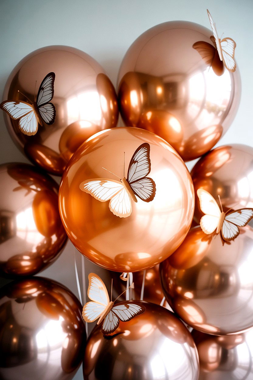 Rose Gold Balloon and Butterfly Accents - 25 Valentine's Day Rose Gold Balloon Ideas