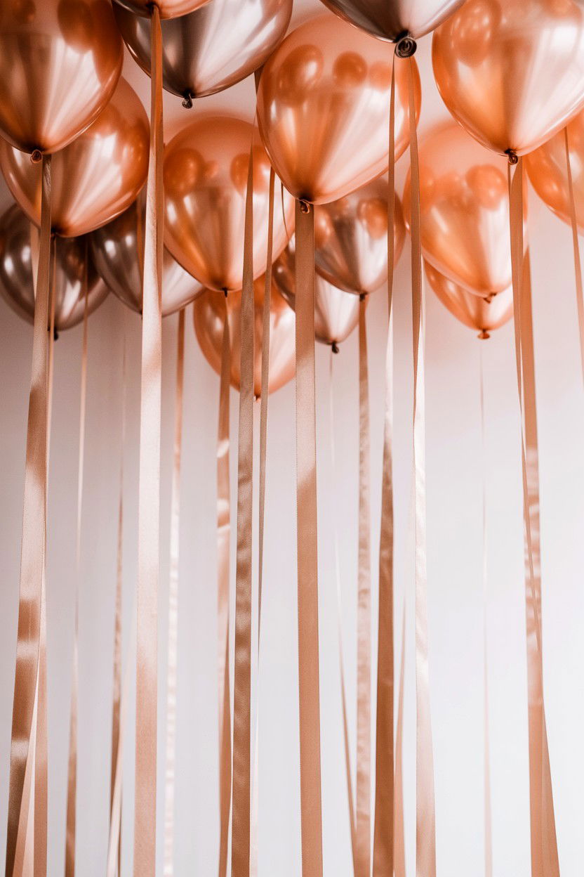 Rose Gold Balloon and Ribbon Streamers - 25 Valentine's Day Rose Gold Balloon Ideas