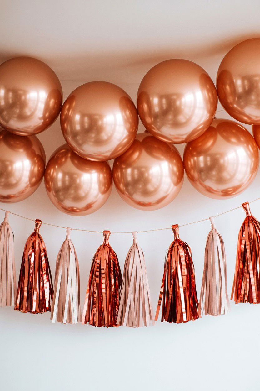 Rose Gold Balloon and Tassel Garland - 25 Valentine's Day Rose Gold Balloon Ideas