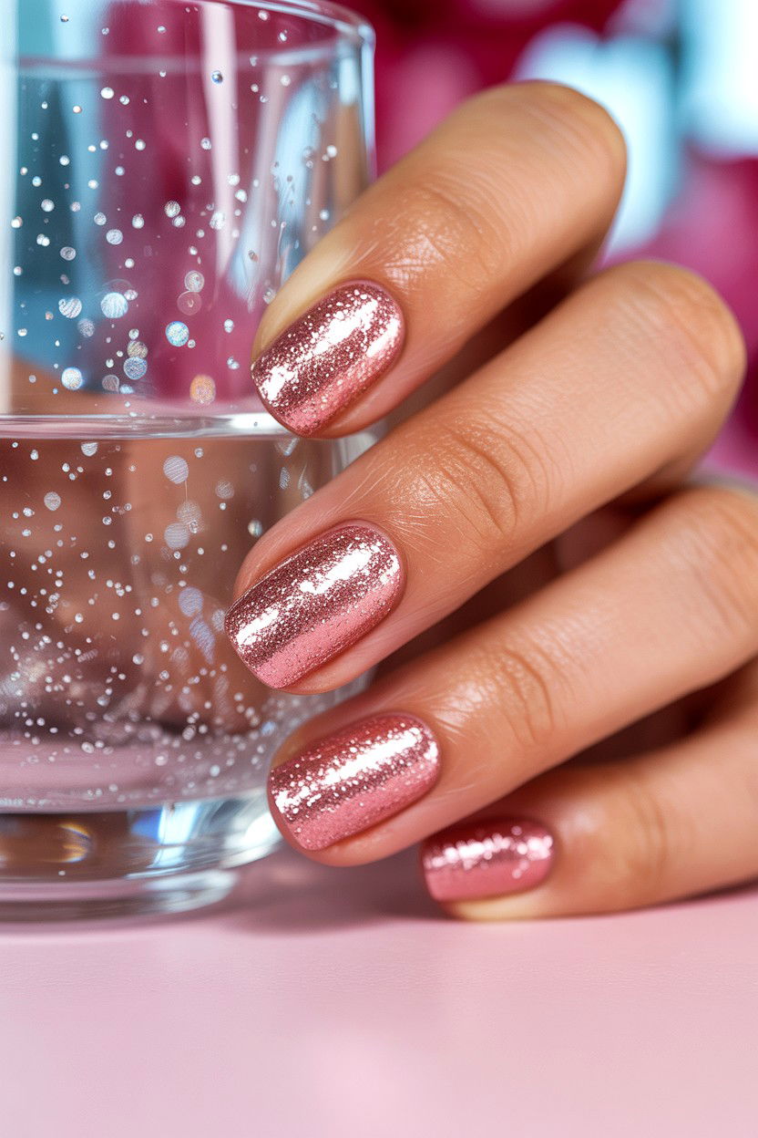 Rose Gold Glitter Nails - 25 Pink Valentine's Day Nail Ideas
