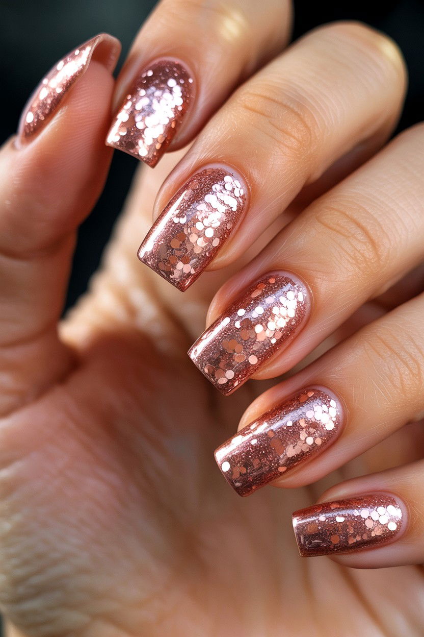 Rose Gold Glitter - 25 Long Valentine's Day Nail Designs
