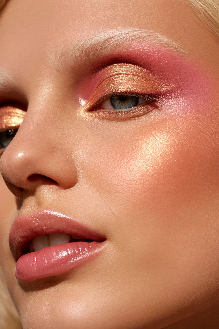 Rose Gold Highlighter - 25 Coquette Valentine's Day Makeup Ideas