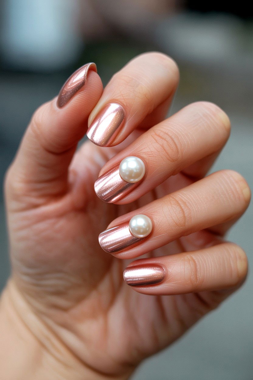 Rose Gold Pearl Nails - 25 Pearl Valentine's Day Nail Ideas