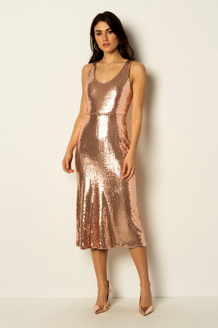 Rose Gold Sequin Dress - 25 Valentine's Day Midi Dress Ideas