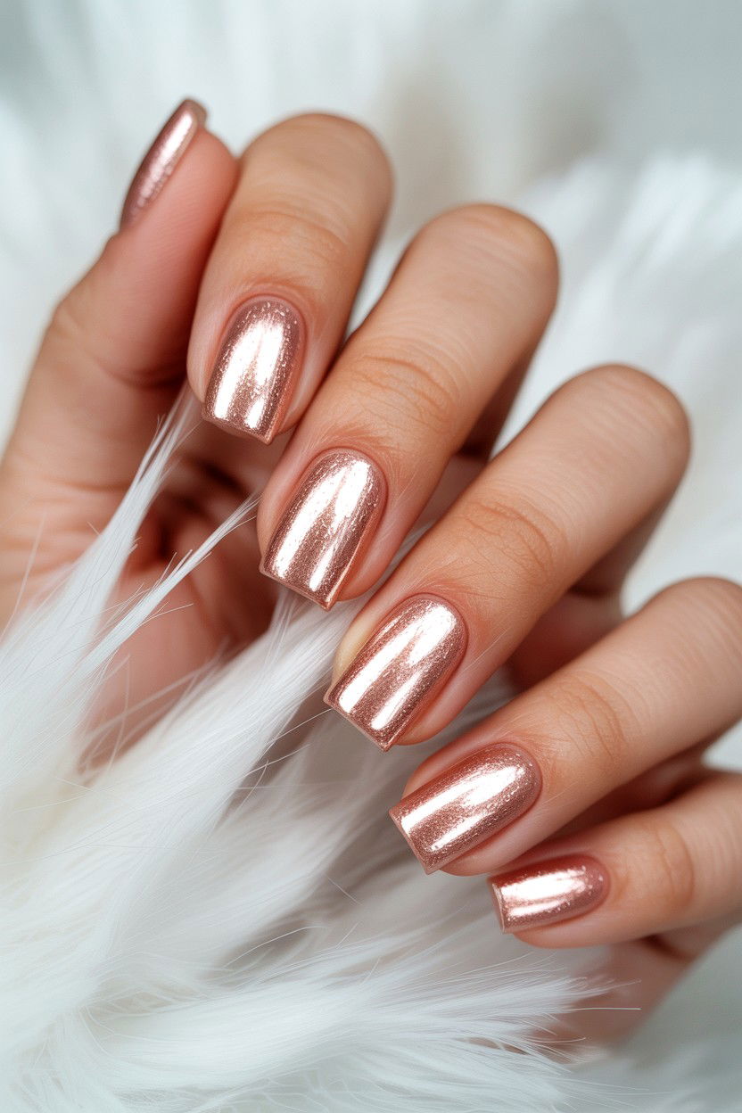 Rose Gold Square Nails - 25 Valentine's Day Square Nail Ideas