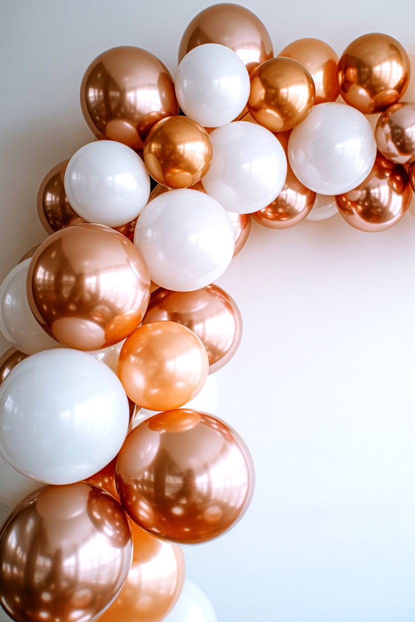 Rose Gold and White Balloon Garland - 25 Valentine's Day Rose Gold Balloon Ideas