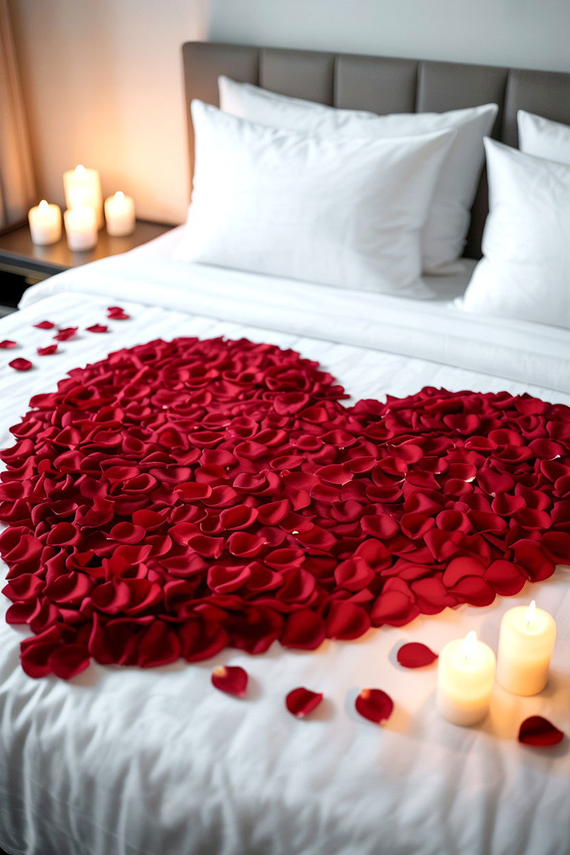 Rose Petal Bed - 25 Budget Valentine's Day Room Setup Ideas