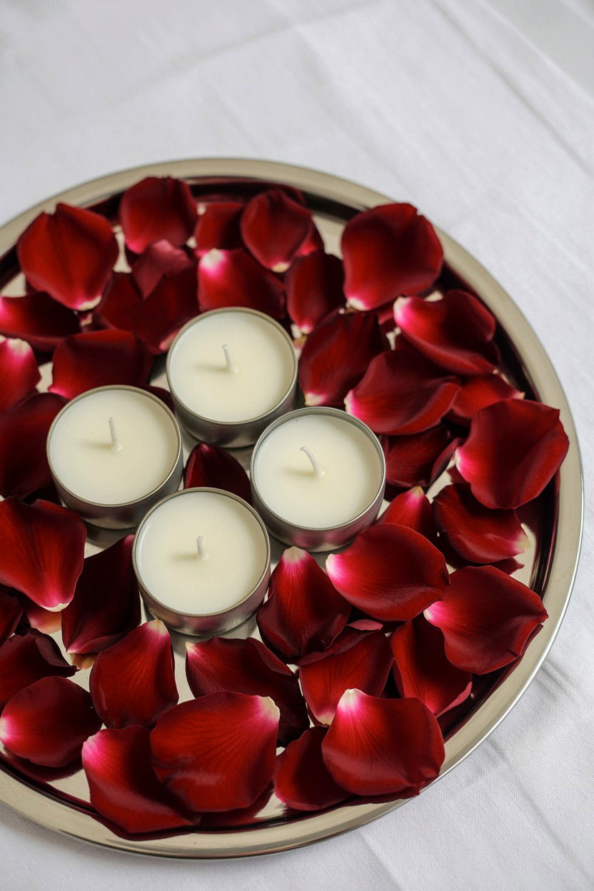 Rose Petal Candle Tray - 25 Valentine's Day Candle Display Ideas
