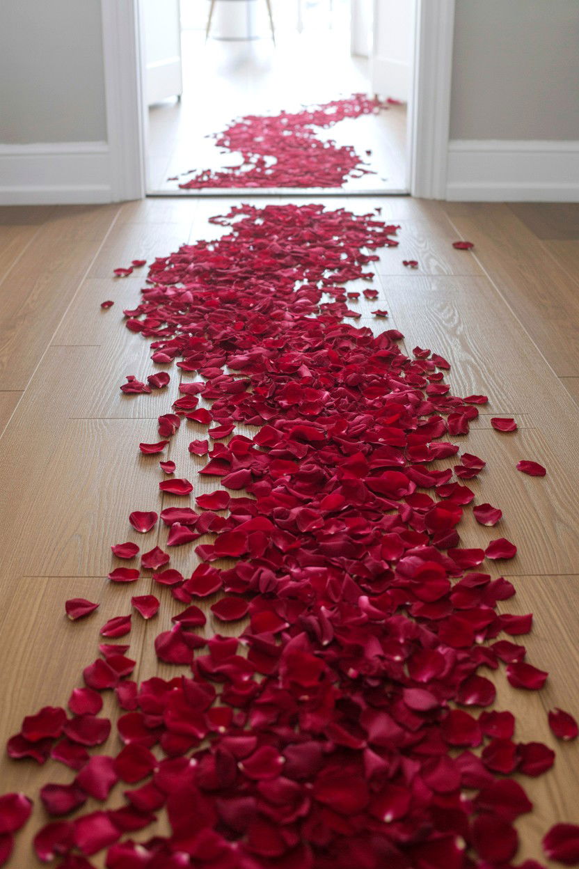 Rose Petal Floor Path - 25 Valentine's Day Indoor Photo Ideas