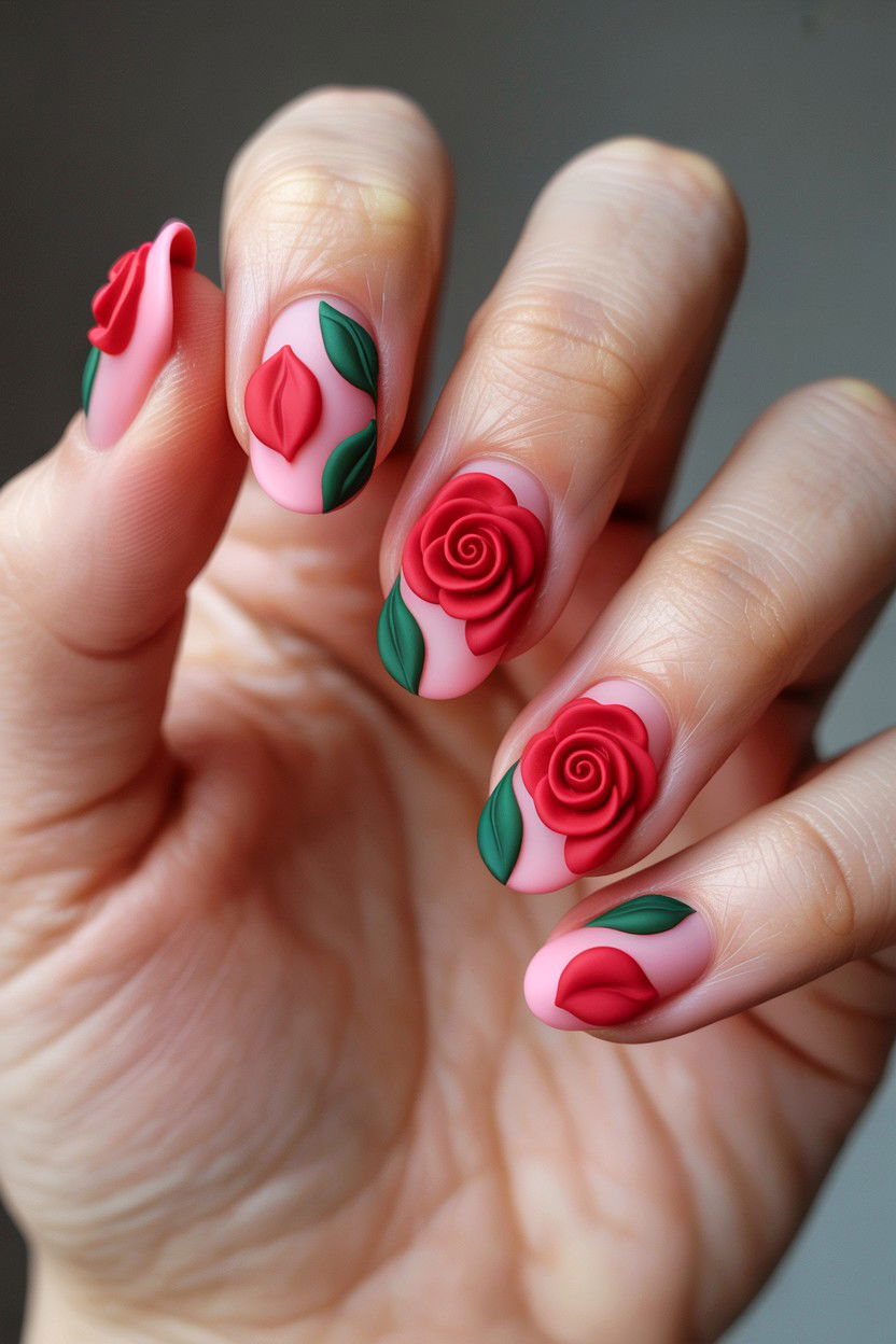 Rose Petal Nails - 25 3D Valentine's Day Nail Art Ideas