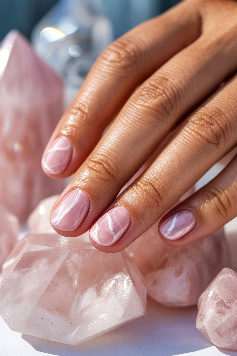 Rose Quartz Nails - 25 Short Valentine's Day Nail Ideas