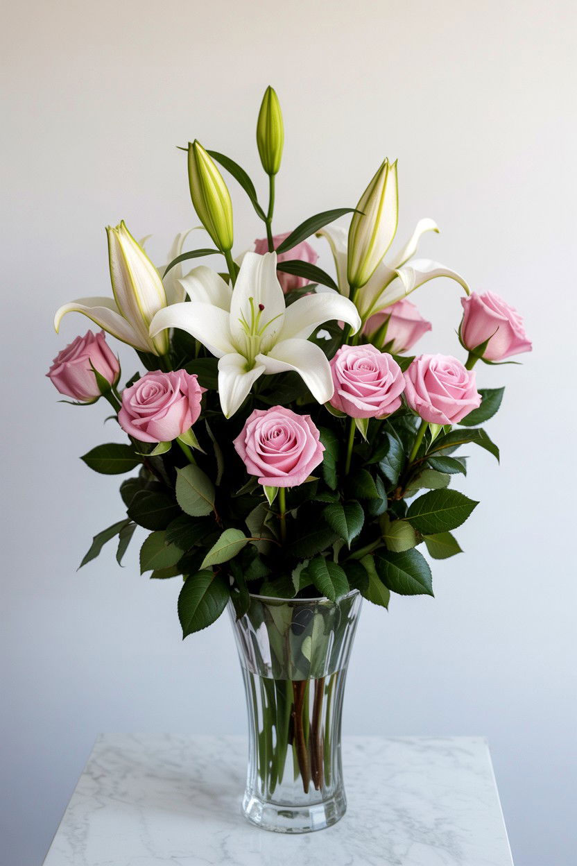 Rose and lily flower arrangement - 25 Valentine's Day Rose Arrangement Ideas