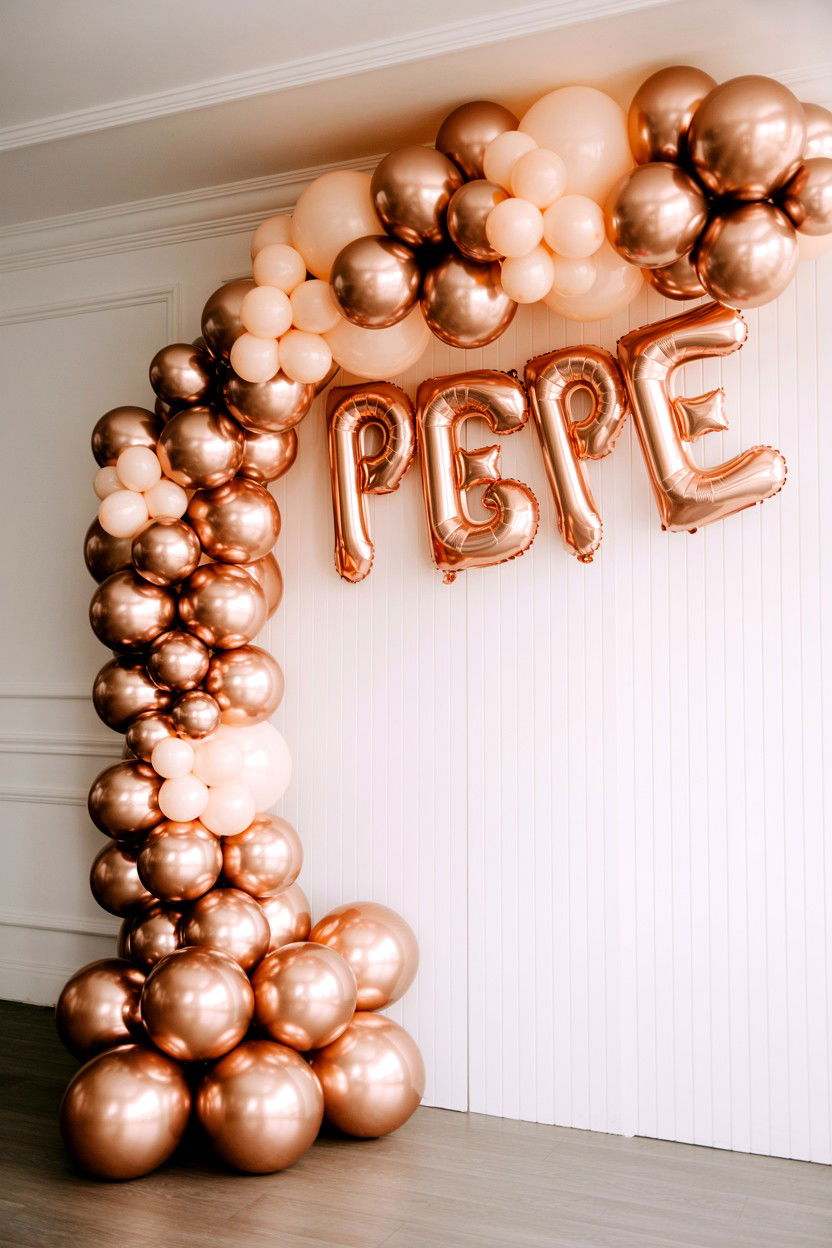 Rose gold balloon arch - 25 Valentine's Day Balloon Arch Ideas